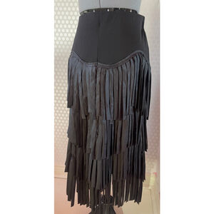 Women's Nadya Toto Black Fringe Skirt Size S 100% Silk